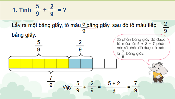 Giáo án điện tử Toán lớp 4 Bài 73: Cộng các phân số cùng mẫu số | PPT Toán lớp 4 Cánh diều