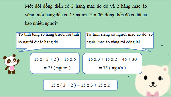 Giáo án điện tử Toán lớp 4 Bài 42: Tính chất phân phối của phép nhân đối với phép cộng | PPT Toán lớp 4 Kết nối tri thức