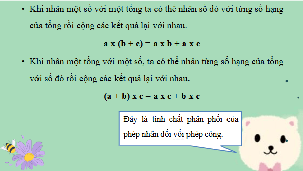 Giáo án điện tử Toán lớp 4 Bài 42: Tính chất phân phối của phép nhân đối với phép cộng | PPT Toán lớp 4 Kết nối tri thức