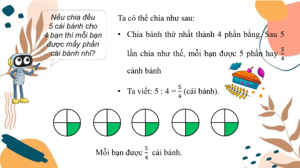 Giáo án điện tử Toán lớp 4 Bài 54: Phân số và phép chia số tự nhiên | PPT Toán lớp 4 Kết nối tri thức