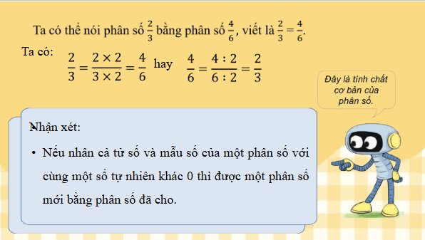 Giáo án điện tử Toán lớp 4 Bài 55: Tính chất cơ bản của phân số | PPT Toán lớp 4 Kết nối tri thức