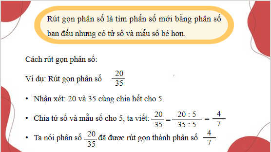 Giáo án điện tử Toán lớp 4 Bài 56: Rút gọn phân số | PPT Toán lớp 4 Kết nối tri thức