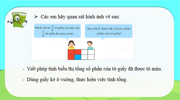 Giáo án điện tử Toán lớp 4 Bài 68: Cộng hai phân số cùng mẫu số | PPT Toán lớp 4 Chân trời sáng tạo