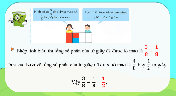 Giáo án điện tử Toán lớp 4 Bài 68: Cộng hai phân số cùng mẫu số | PPT Toán lớp 4 Chân trời sáng tạo