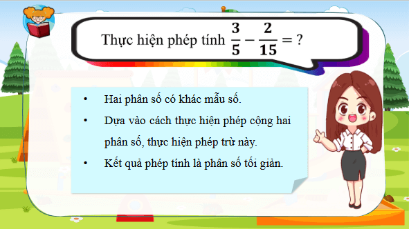 Giáo án điện tử Toán lớp 4 Bài 72: Trừ hai phân số khác mẫu số | PPT Toán lớp 4 Chân trời sáng tạo