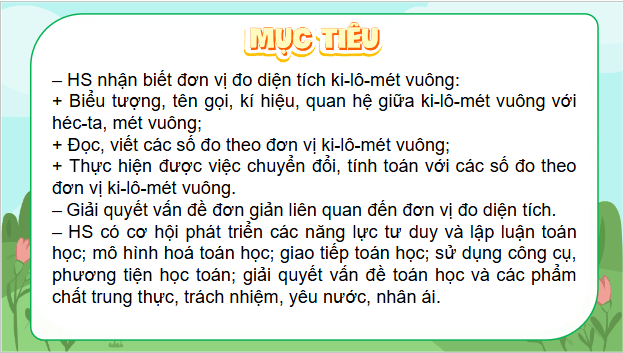 Giáo án điện tử Toán lớp 5 Giáo án điện tử Toán lớp 5 Bài 14: Ki-lô-mét vuông | PPT Toán lớp 5 Chân trời sáng tạo