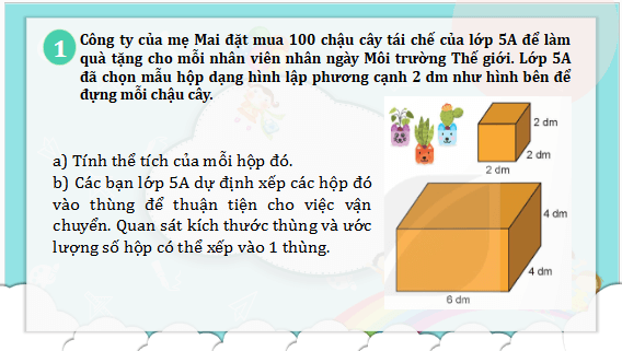 Giáo án điện tử Toán lớp 5 Bài 54: Thực hành tính toán và ước lượng thể tích một số hình khối | PPT Toán lớp 5 Kết nối tri thức