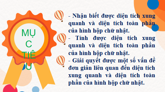 Giáo án điện tử Toán lớp 5 Bài 65: Diện tích xung quanh và diện tích toàn phần của hình hộp chữ nhật | PPT Toán lớp 5 Chân trời sáng tạo