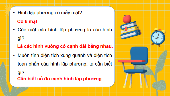 Giáo án điện tử Toán lớp 5 Bài 66: Diện tích xung quanh và diện tích toàn phần của hình lập phương | PPT Toán lớp 5 Chân trời sáng tạo