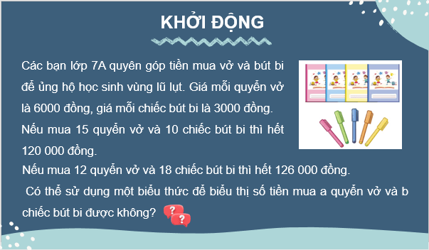 Giáo án điện tử Toán 7 Bài 1: Biểu thức số. Biểu thức đại số | PPT Toán 7 Cánh diều