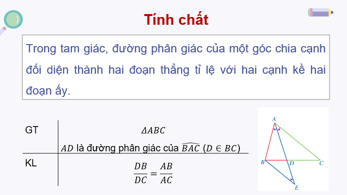 Giáo án điện tử Toán 8 Cánh diều Bài 4: Tính chất đường phân giác của tam giác | PPT Toán 8