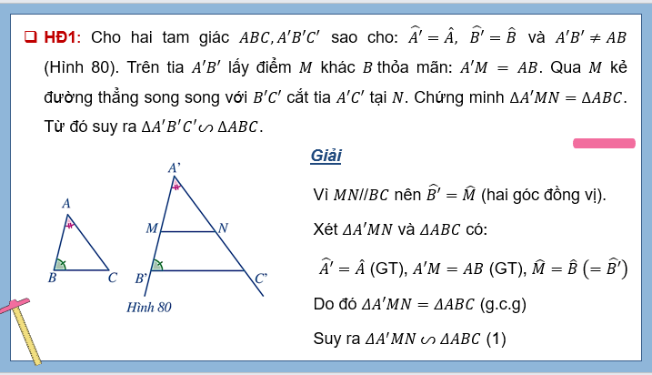 Giáo án điện tử Toán 8 Cánh diều Bài 8: Trường hợp đồng dạng thứ ba của tam giác | PPT Toán 8