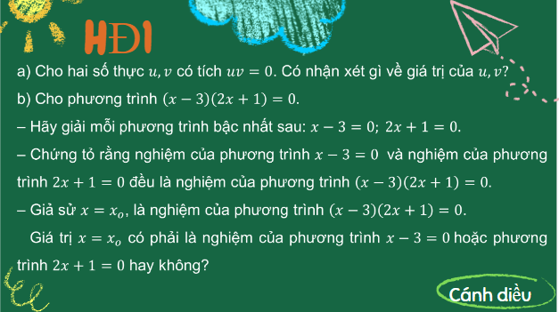 Giáo án điện tử Toán 9 Cánh diều Bài 1: Phương trình quy về phương trình bậc nhất một ẩn | PPT Toán 9