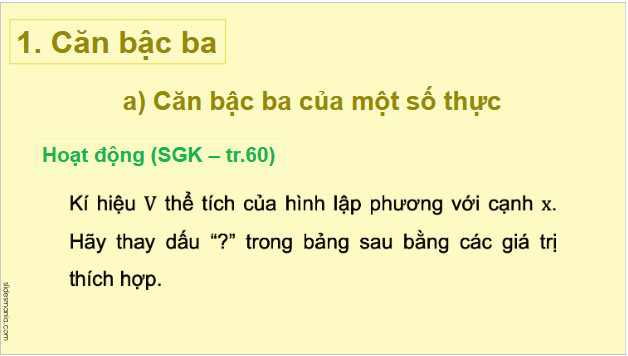 Giáo án điện tử Toán 9 Kết nối Bài 10: Căn bậc ba và căn thức bậc ba | PPT Toán 9 Kết nối tri thức