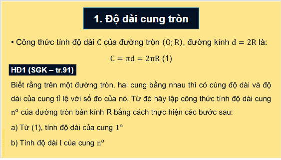 Giáo án điện tử Toán 9 Kết nối Bài 15: Độ dài của cung tròn. Diện tích hình quạt tròn và hình vành khuyên | PPT Toán 9 Kết nối tri thức