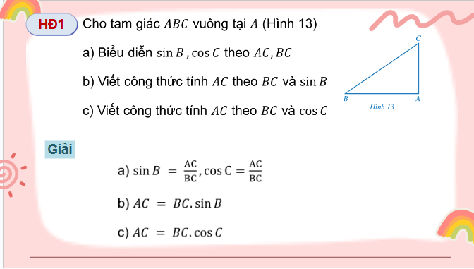 Giáo án điện tử Toán 9 Cánh diều Bài 2: Một số hệ thức về cạnh và góc trong tam giác vuông | PPT Toán 9