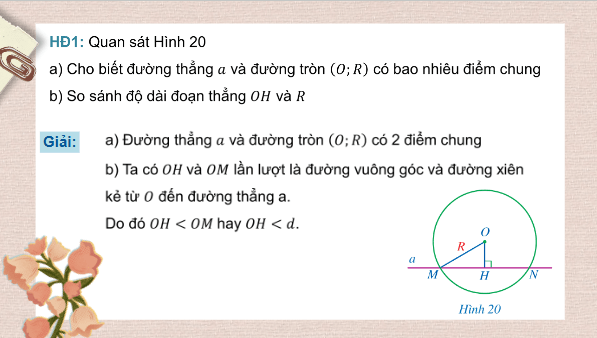 Giáo án điện tử Toán 9 Cánh diều Bài 2: Vị trí tương đối của đường thẳng và đường tròn | PPT Toán 9