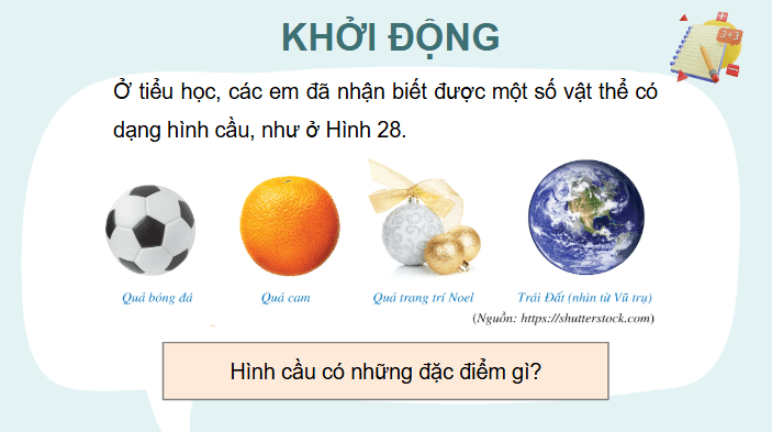 Giáo án điện tử Toán 9 Cánh diều Bài 3: Hình cầu | PPT Toán 9