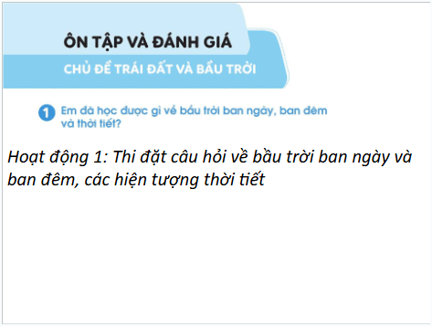 Giáo án điện tử TNXH lớp 1 Cánh diều Ôn tập và đánh giá chủ đề Trái đất và bầu trời | PPT Tự nhiên và xã hội lớp 1