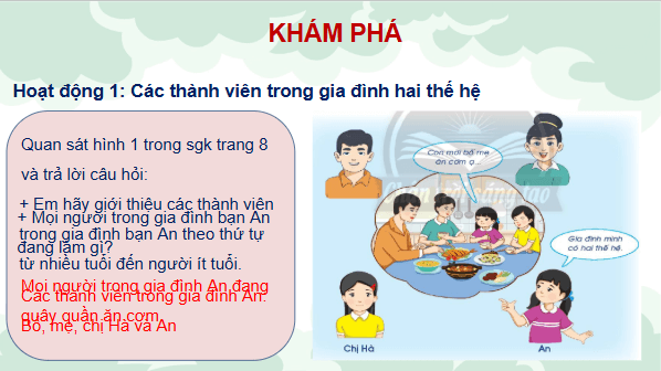 Giáo án điện tử TNXH lớp 2 Chân trời sáng tạo Bài 1: Các thế hệ trong gia đình | PPT Tự nhiên và xã hội lớp 2
