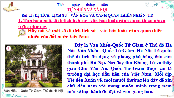 Giáo án điện tử TNXH lớp 3 Cánh diều Bài 11: Di tích lịch sử - văn hóa và cảnh quan thiên thiên | PPT Tự nhiên và xã hội lớp 3