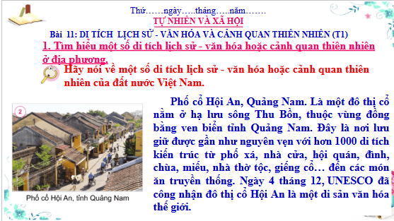 Giáo án điện tử TNXH lớp 3 Cánh diều Bài 11: Di tích lịch sử - văn hóa và cảnh quan thiên thiên | PPT Tự nhiên và xã hội lớp 3