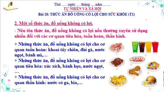 Giáo án điện tử TNXH lớp 3 Cánh diều Bài 18: Thức ăn, đồ uống có lợi cho sức khỏe | PPT Tự nhiên và xã hội lớp 3