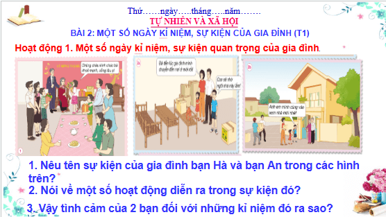Giáo án điện tử TNXH lớp 3 Cánh diều Bài 2: Một số ngày kỉ niệm, sự kiện gia đình | PPT Tự nhiên và xã hội lớp 3