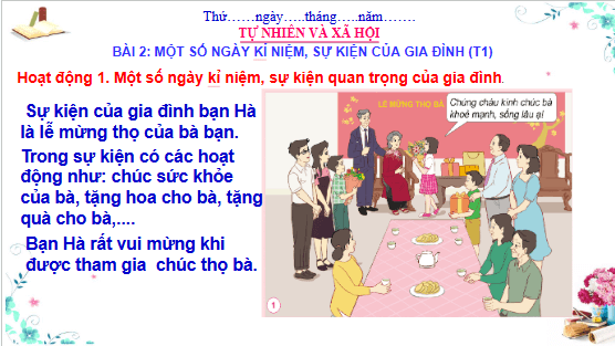 Giáo án điện tử TNXH lớp 3 Cánh diều Bài 2: Một số ngày kỉ niệm, sự kiện gia đình | PPT Tự nhiên và xã hội lớp 3