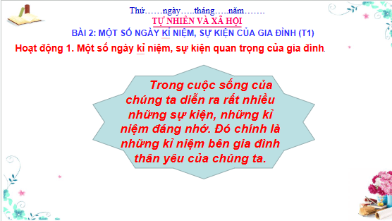 Giáo án điện tử TNXH lớp 3 Cánh diều Bài 2: Một số ngày kỉ niệm, sự kiện gia đình | PPT Tự nhiên và xã hội lớp 3