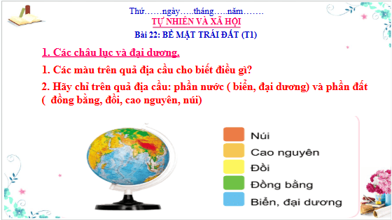 Giáo án điện tử TNXH lớp 3 Cánh diều Bài 22: Bề mặt trái đất | PPT Tự nhiên và xã hội lớp 3