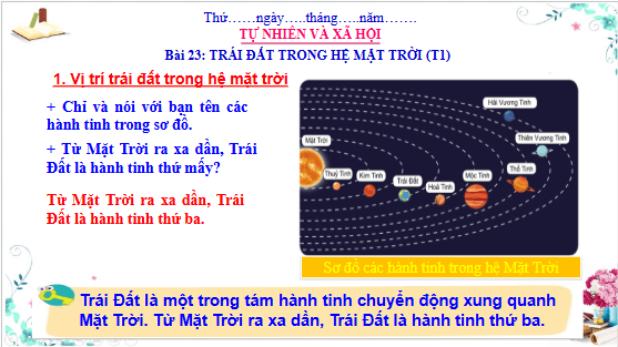 Giáo án điện tử TNXH lớp 3 Cánh diều Bài 23: Trái đất trong hệ mặt trời | PPT Tự nhiên và xã hội lớp 3