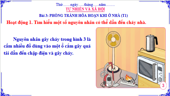 Giáo án điện tử TNXH lớp 3 Cánh diều Bài 3: Phòng tránh hỏa hoạn khi ở nhà | PPT Tự nhiên và xã hội lớp 3
