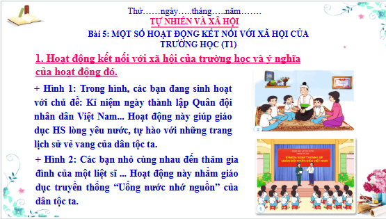 Giáo án điện tử TNXH lớp 3 Cánh diều Bài 5: Một số hoạt động kết nối với xã hội của trường học | PPT Tự nhiên và xã hội lớp 3