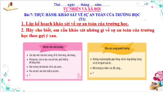 Giáo án điện tử TNXH lớp 3 Cánh diều Bài 7: Thực hành: Khảo sát về sự an toàn của trường học | PPT Tự nhiên và xã hội lớp 3