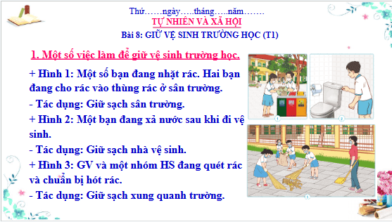 Giáo án điện tử TNXH lớp 3 Cánh diều Bài 8: Giữ vệ sinh trường học | PPT Tự nhiên và xã hội lớp 3