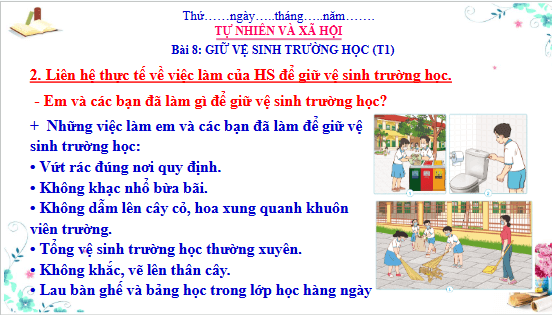 Giáo án điện tử TNXH lớp 3 Cánh diều Bài 8: Giữ vệ sinh trường học | PPT Tự nhiên và xã hội lớp 3