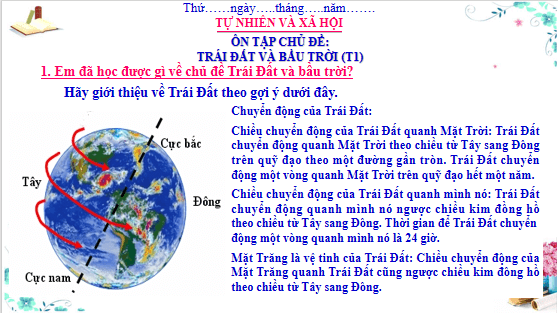 Giáo án điện tử TNXH lớp 3 Cánh diều Ôn tập: chủ đề trái đất và bầu trời | PPT Tự nhiên và xã hội lớp 3
