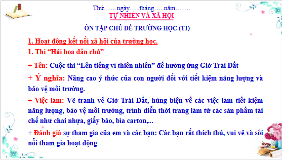 Giáo án điện tử TNXH lớp 3 Cánh diều Ôn tập: Chủ đề trường học | PPT Tự nhiên và xã hội lớp 3