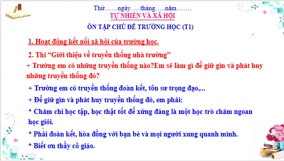Giáo án điện tử TNXH lớp 3 Cánh diều Ôn tập: Chủ đề trường học | PPT Tự nhiên và xã hội lớp 3
