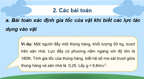 Giáo án điện tử Vật Lí 10 Kết nối tri thức Bài 20: Một số ví dụ về cách giải các bài toán thuộc phần động lực học | PPT Vật Lí 10