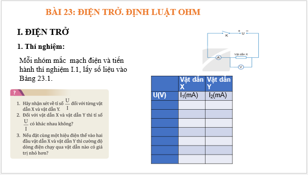 Giáo án điện tử Vật Lí 11 Kết nối tri thức Bài 23: Điện trở. Định luật Ôm | PPT Vật Lí 11