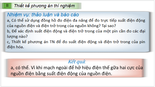 Giáo án điện tử Vật Lí 11 Kết nối tri thức Bài 26: Thực hành: Đo suất điện động và điện trở trong của pin điện hoá | PPT Vật Lí 11