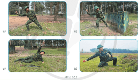 Hình 10.1 mô tả một số động tác ném lựu đạn