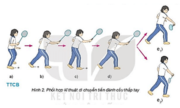 Vận dụng di chuyển lùi đánh cầu cao thuận tay phối hợp với di chuyển tiến đánh cầu thấp tay