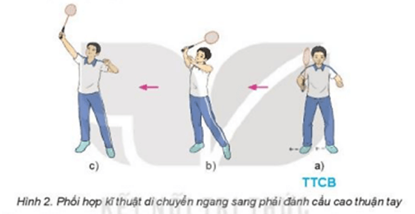 Vận dụng phối hợp kỹ thuật di chuyển ngang sang phải, sang trái đánh cầu cao thuận tay
