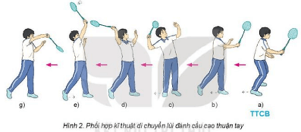 Khi di chuyển lùi đánh cầu cao thuận tay, bước cuối chân nào ở phía sau