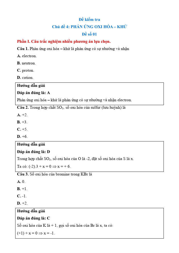 Đề kiểm tra Hóa học 10 Cánh diều Chủ đề 4 (có lời giải)