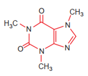 Công thức cấu tạo của phân tử cafein, một chất gây đắng tìm thấy nhiều trong cafe