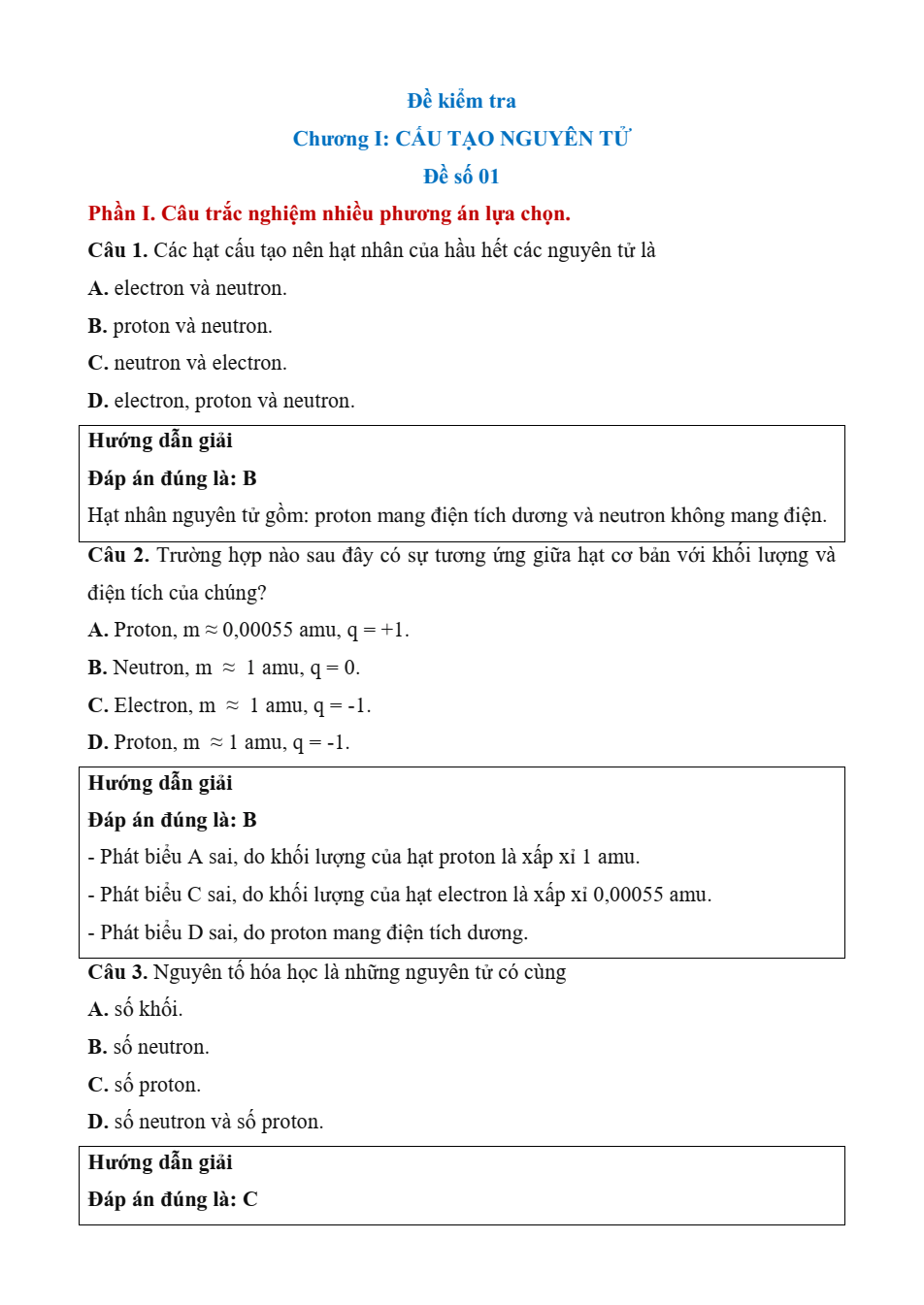 Đề kiểm tra Hóa học 10 Kết nối tri thức Chương 1 (có lời giải)